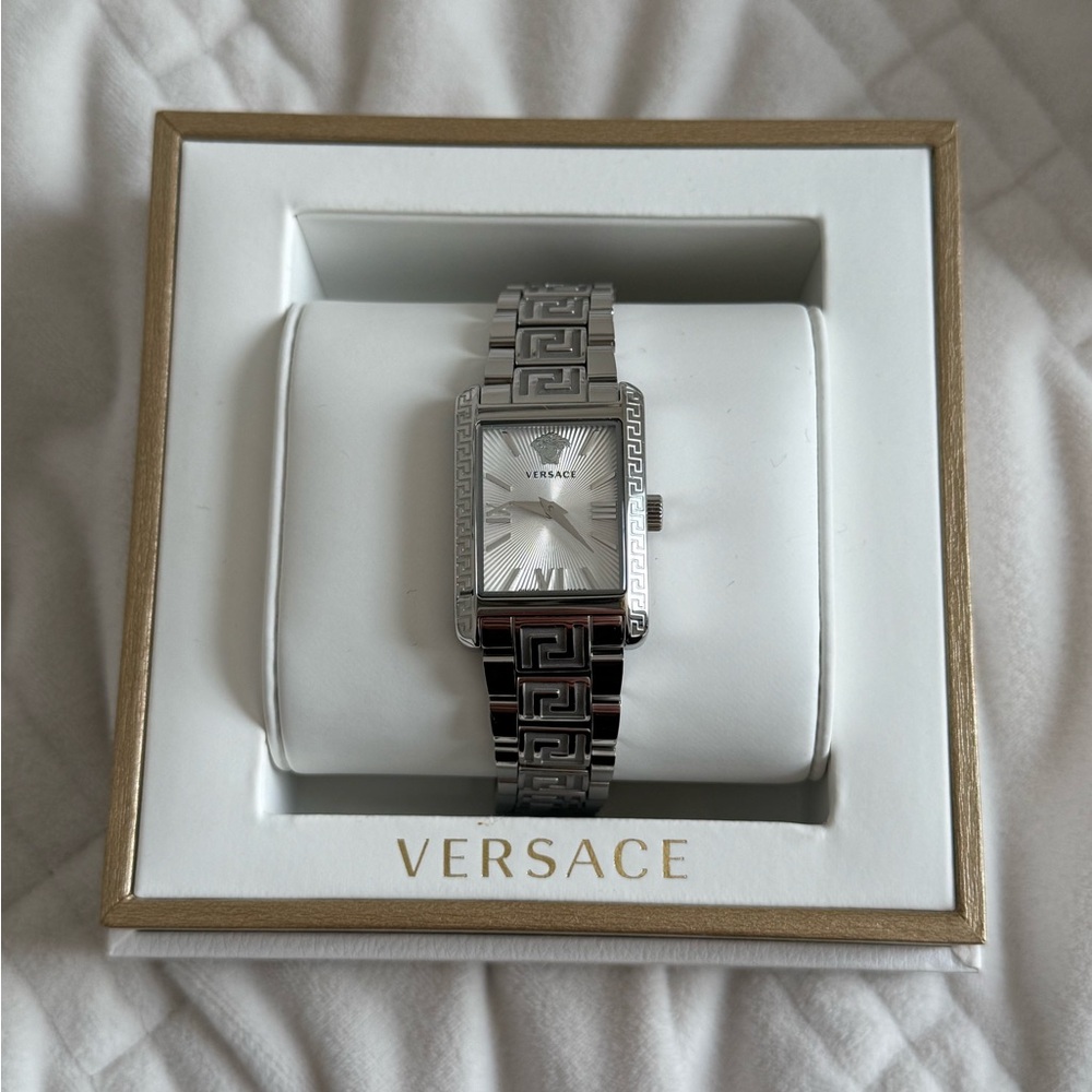 Versace Silver Geometric Watch